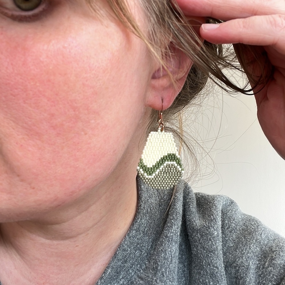 Handmade beaded wave earrings green